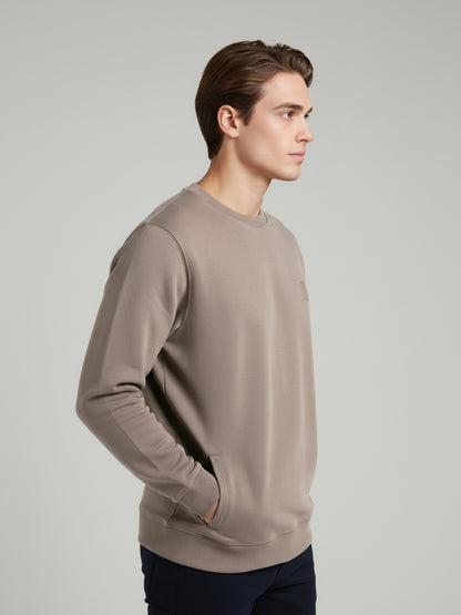 Celio Men Taupe Solid Regular Fit Cotton Sweatshirts