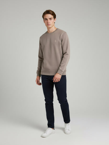 Celio Men Taupe Solid Regular Fit Cotton Sweatshirts