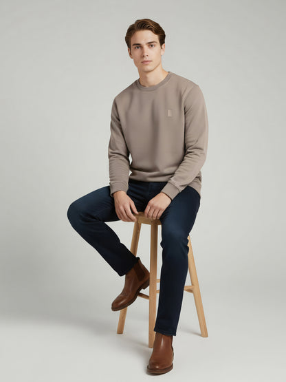 Celio Men Taupe Solid Regular Fit Cotton Sweatshirts