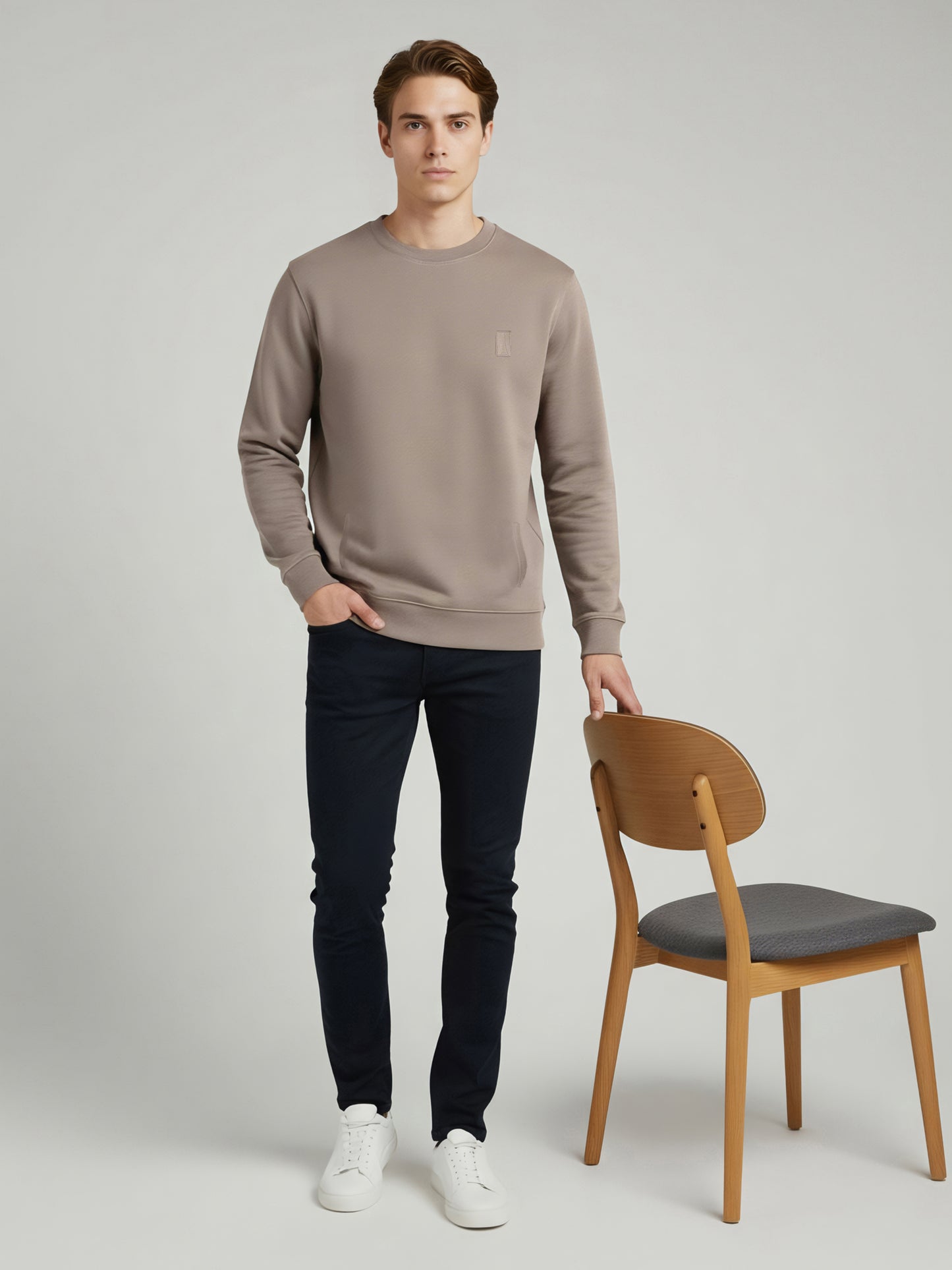 Celio Men Taupe Solid Regular Fit Cotton Sweatshirts
