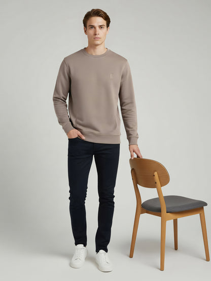 Celio Men Taupe Solid Regular Fit Cotton Sweatshirts
