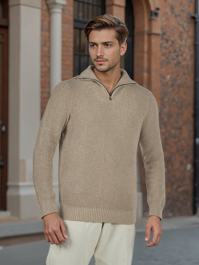 Celio* Men Beige Solid Regular Fit Cotton Sweaters