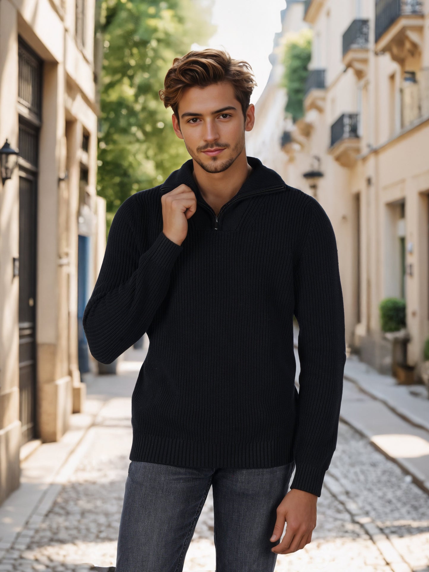 Celio* Men Black Solid Regular Fit Cotton Sweaters