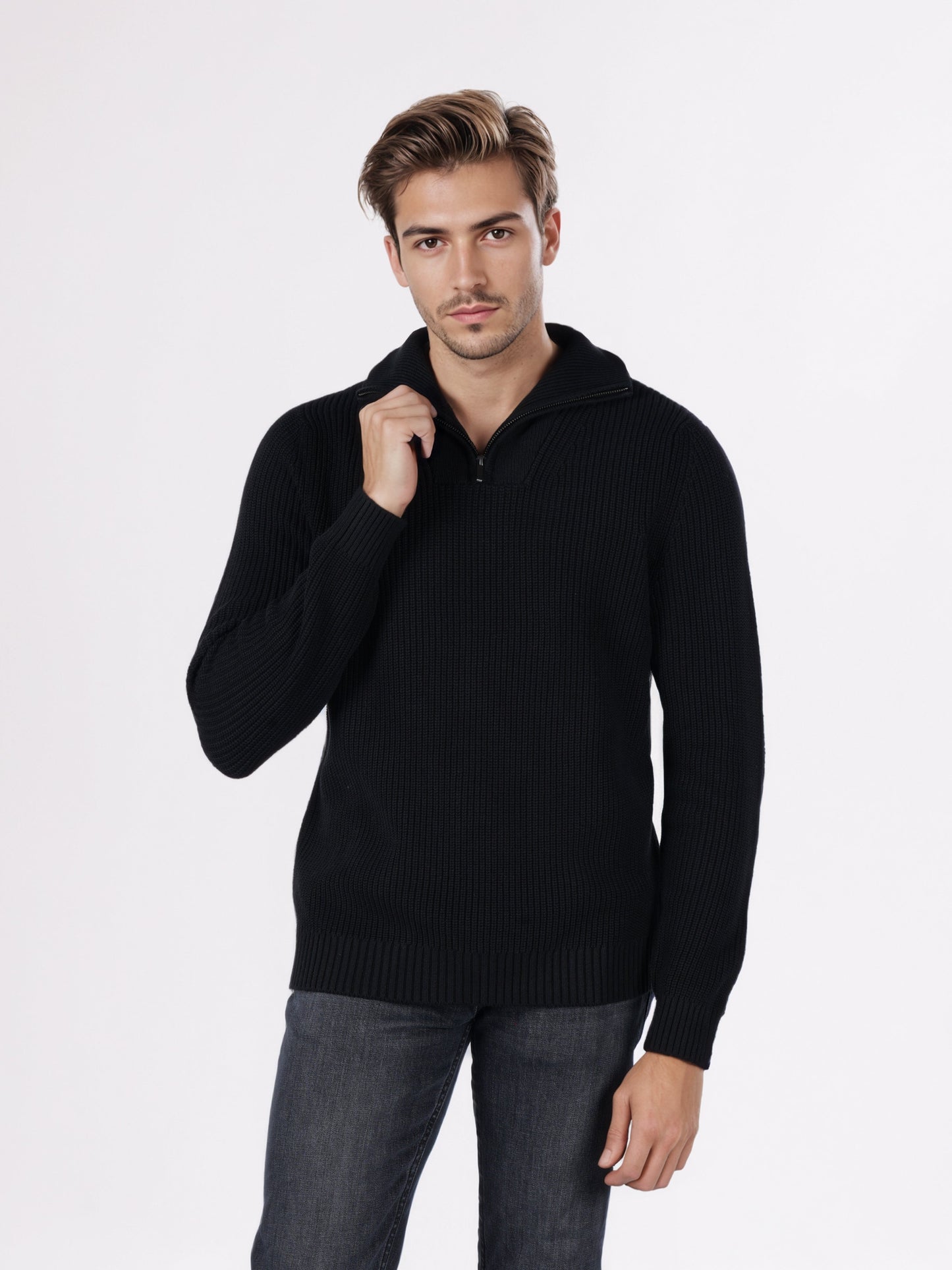 Celio* Men Black Solid Regular Fit Cotton Sweaters