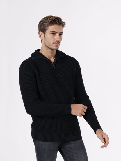 Celio* Men Black Solid Regular Fit Cotton Sweaters