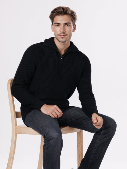 Celio* Men Black Solid Regular Fit Cotton Sweaters