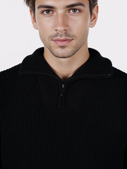 Celio* Men Black Solid Regular Fit Cotton Sweaters