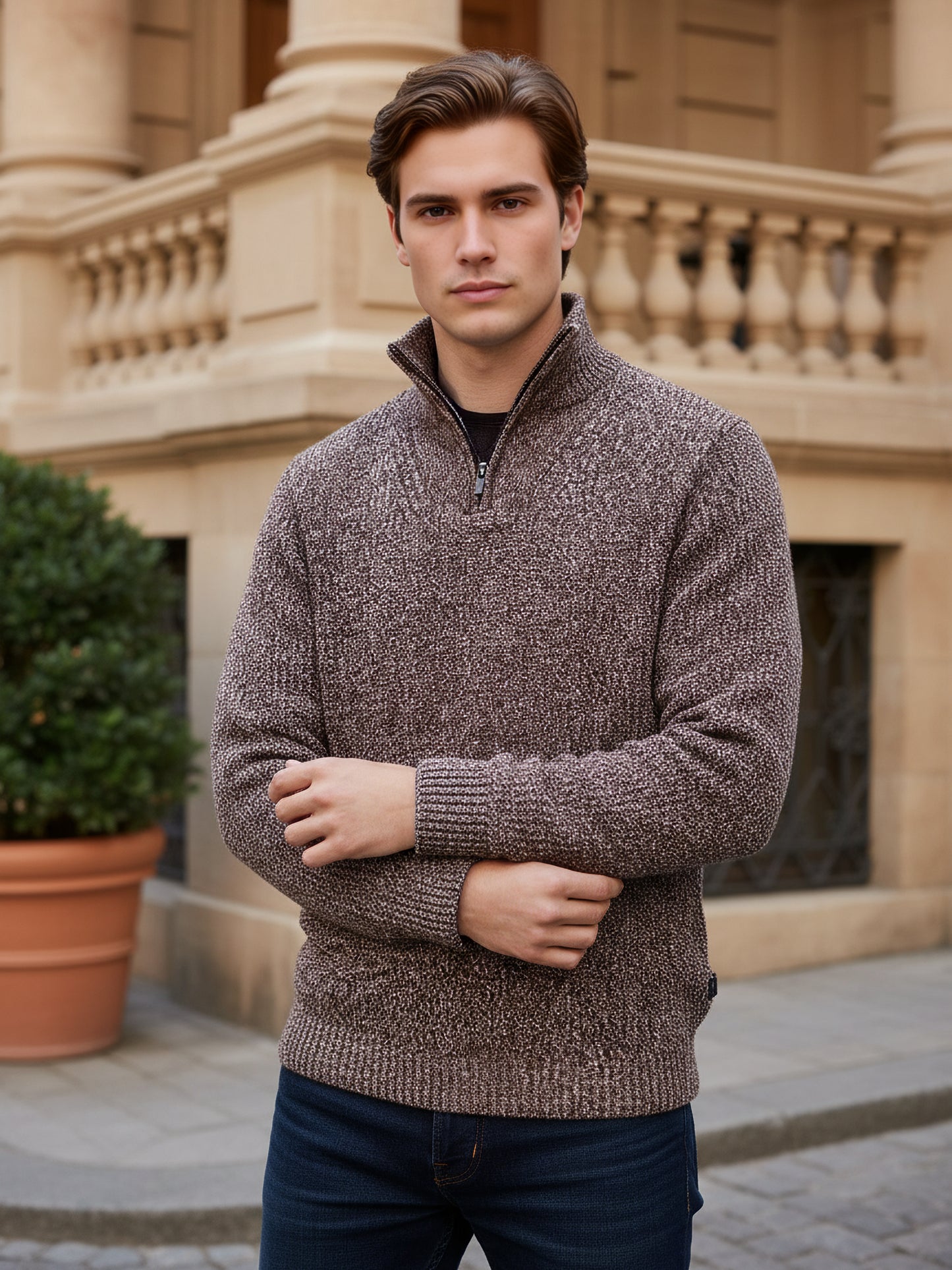 Celio* Men Brown Colourblocked Regular Fit Cotton Sweaters