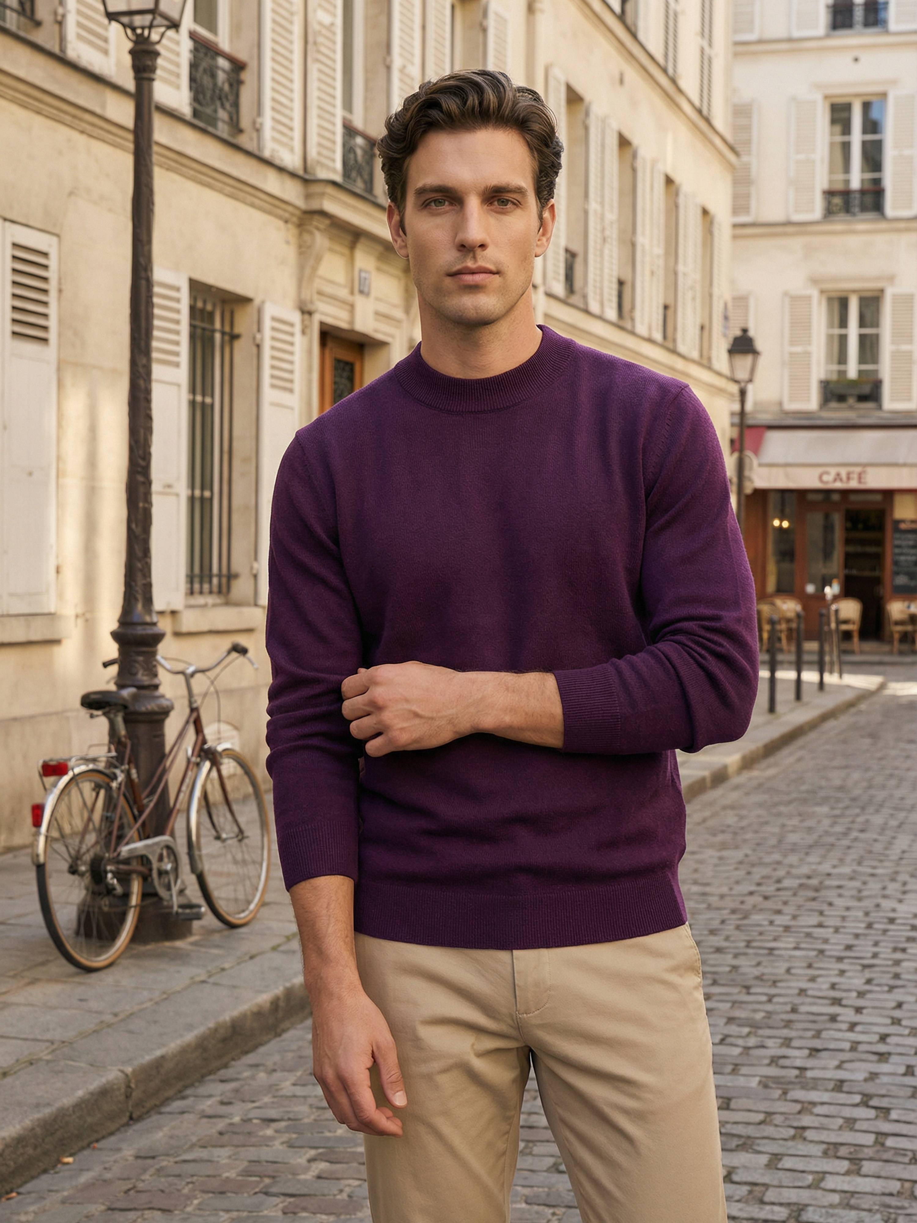 Celio* Men Purple Solid Regular Fit Cotton Sweaters