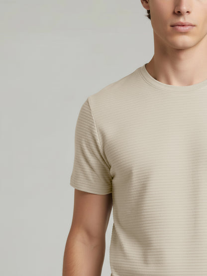 Celio* Men Beige Solid Straight Fit Cotton T-Shirts
