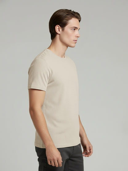 Celio* Men Beige Solid Straight Fit Cotton T-Shirts