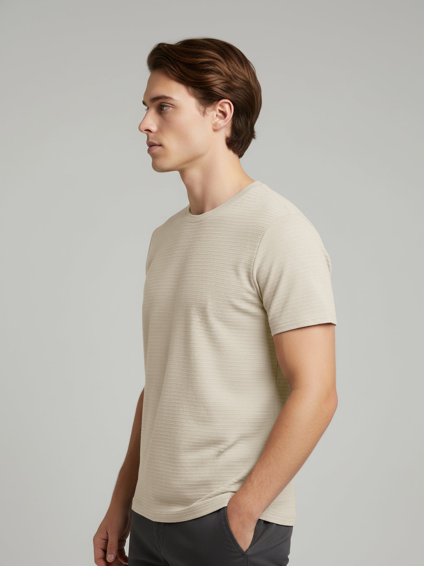 Celio* Men Beige Solid Straight Fit Cotton T-Shirts