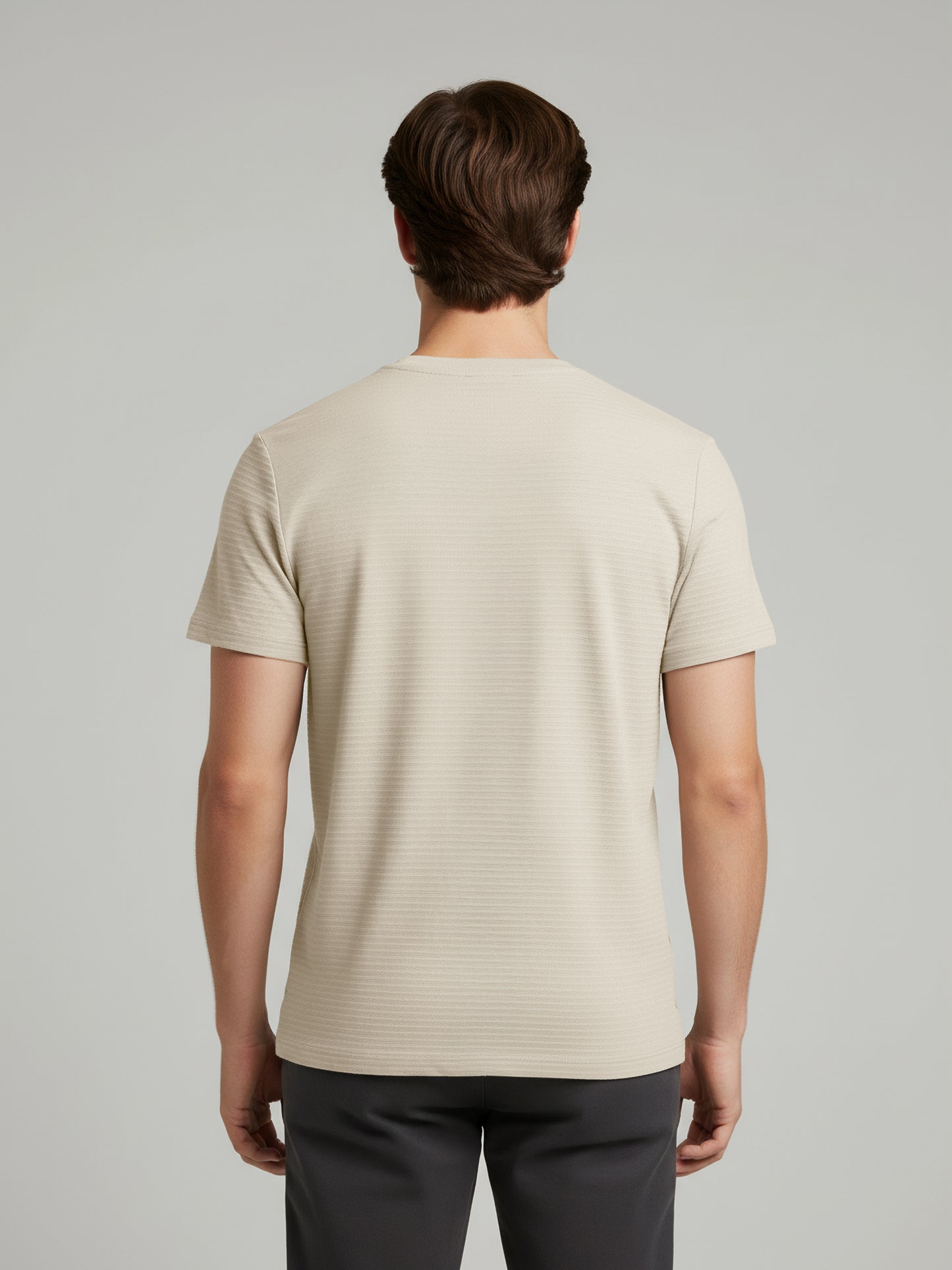 Celio* Men Beige Solid Straight Fit Cotton T-Shirts