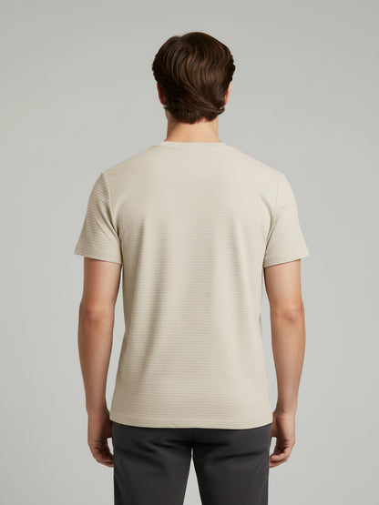Celio* Men Beige Solid Straight Fit Cotton T-Shirts