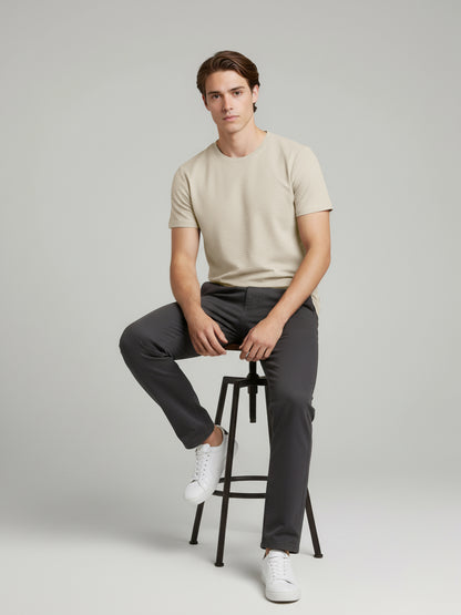 Celio* Men Beige Solid Straight Fit Cotton T-Shirts