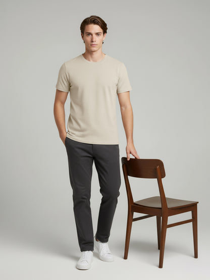 Celio* Men Beige Solid Straight Fit Cotton T-Shirts