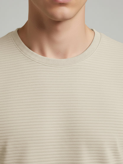 Celio* Men Beige Solid Straight Fit Cotton T-Shirts