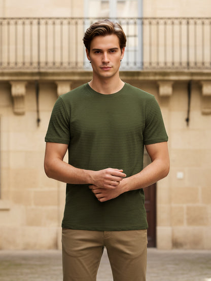 Celio Men Olive Solid Straight Fit Cotton T-Shirts
