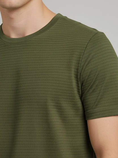 Celio Men Olive Solid Straight Fit Cotton T-Shirts