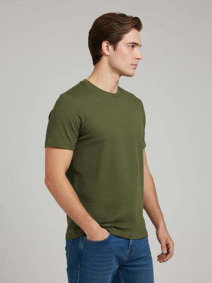 Celio Men Olive Solid Straight Fit Cotton T-Shirts