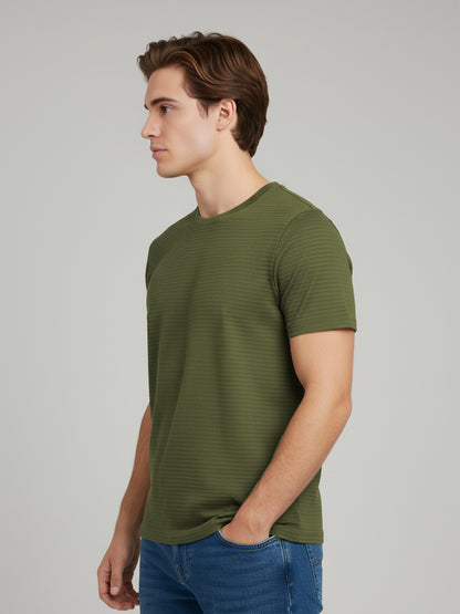 Celio Men Olive Solid Straight Fit Cotton T-Shirts