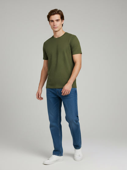 Celio Men Olive Solid Straight Fit Cotton T-Shirts