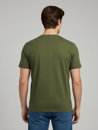 Celio Men Olive Solid Straight Fit Cotton T-Shirts