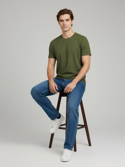 Celio Men Olive Solid Straight Fit Cotton T-Shirts