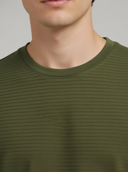 Celio Men Olive Solid Straight Fit Cotton T-Shirts