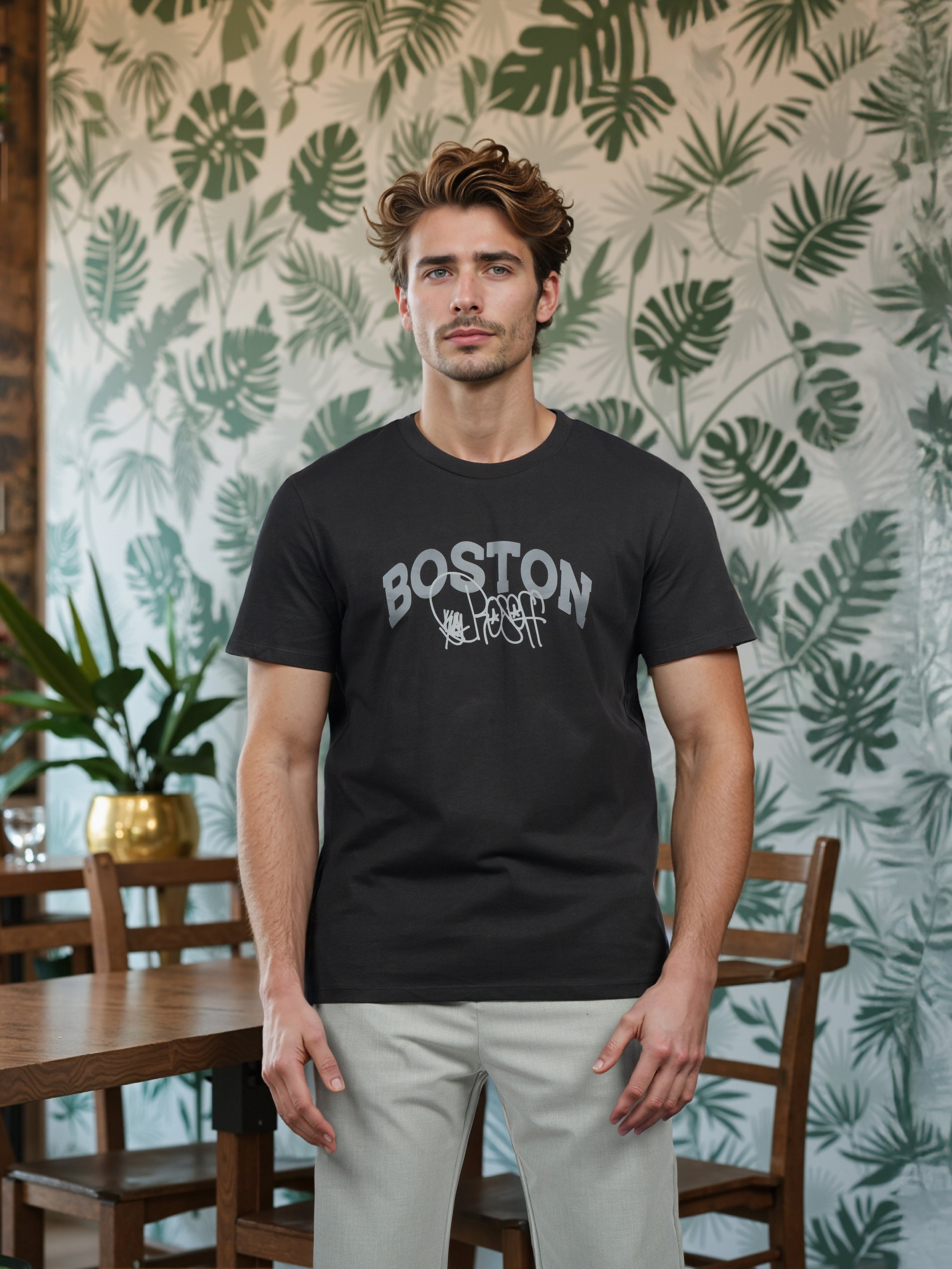 Celio* Men Black Printed Straight Fit Cotton T-shirt