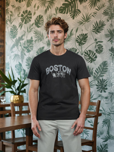 Celio* Men Black Printed Straight Fit Cotton T-shirt