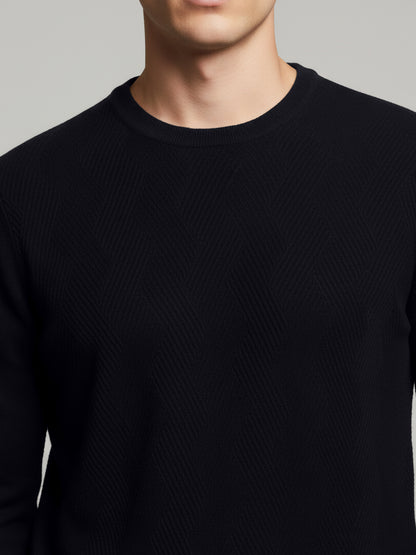 Celio* Men Black Solid Regular Fit Cotton Sweaters