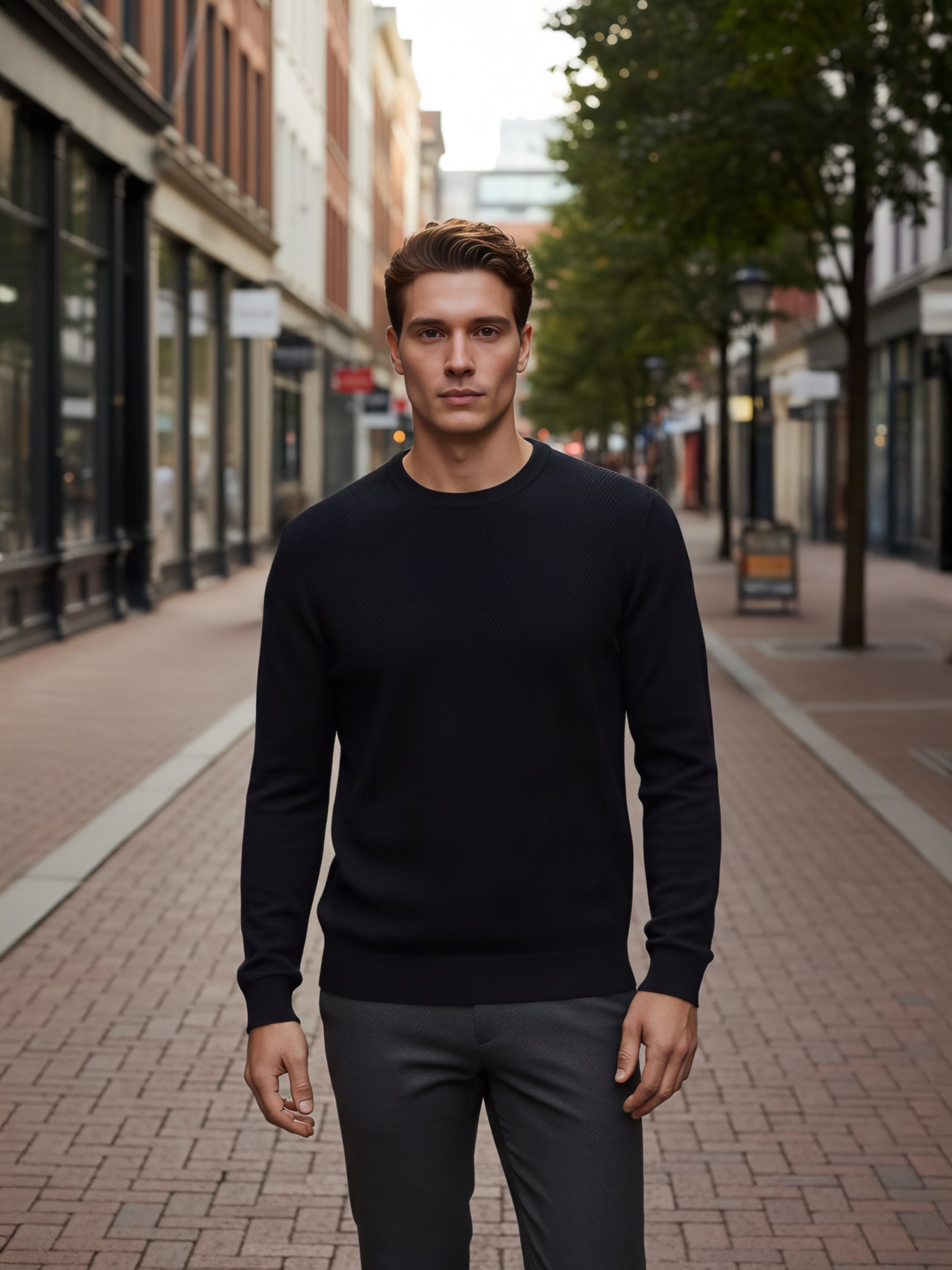 Celio Men Black Solid Regular Fit Cotton Sweaters