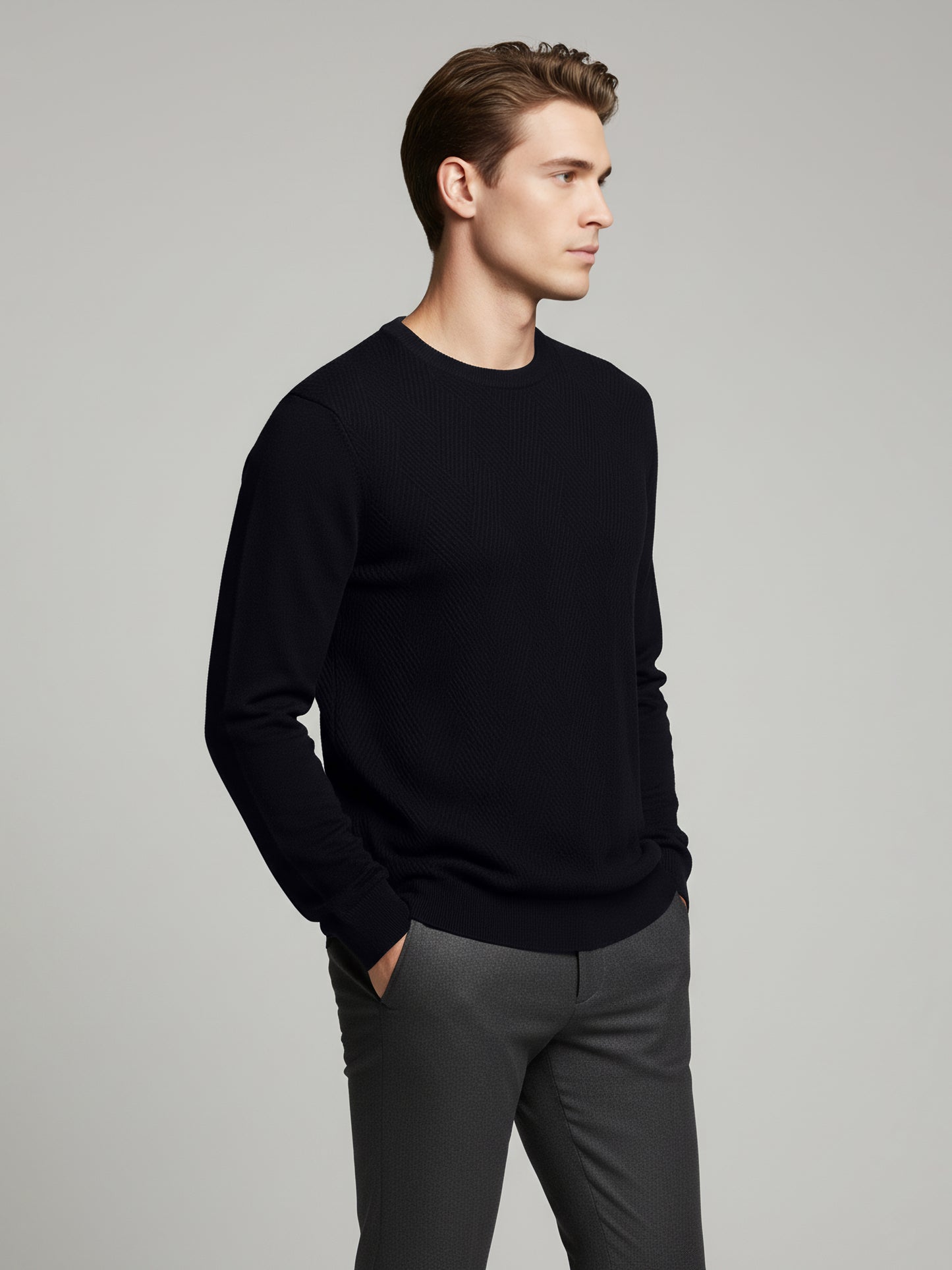 Celio* Men Black Solid Regular Fit Cotton Sweaters
