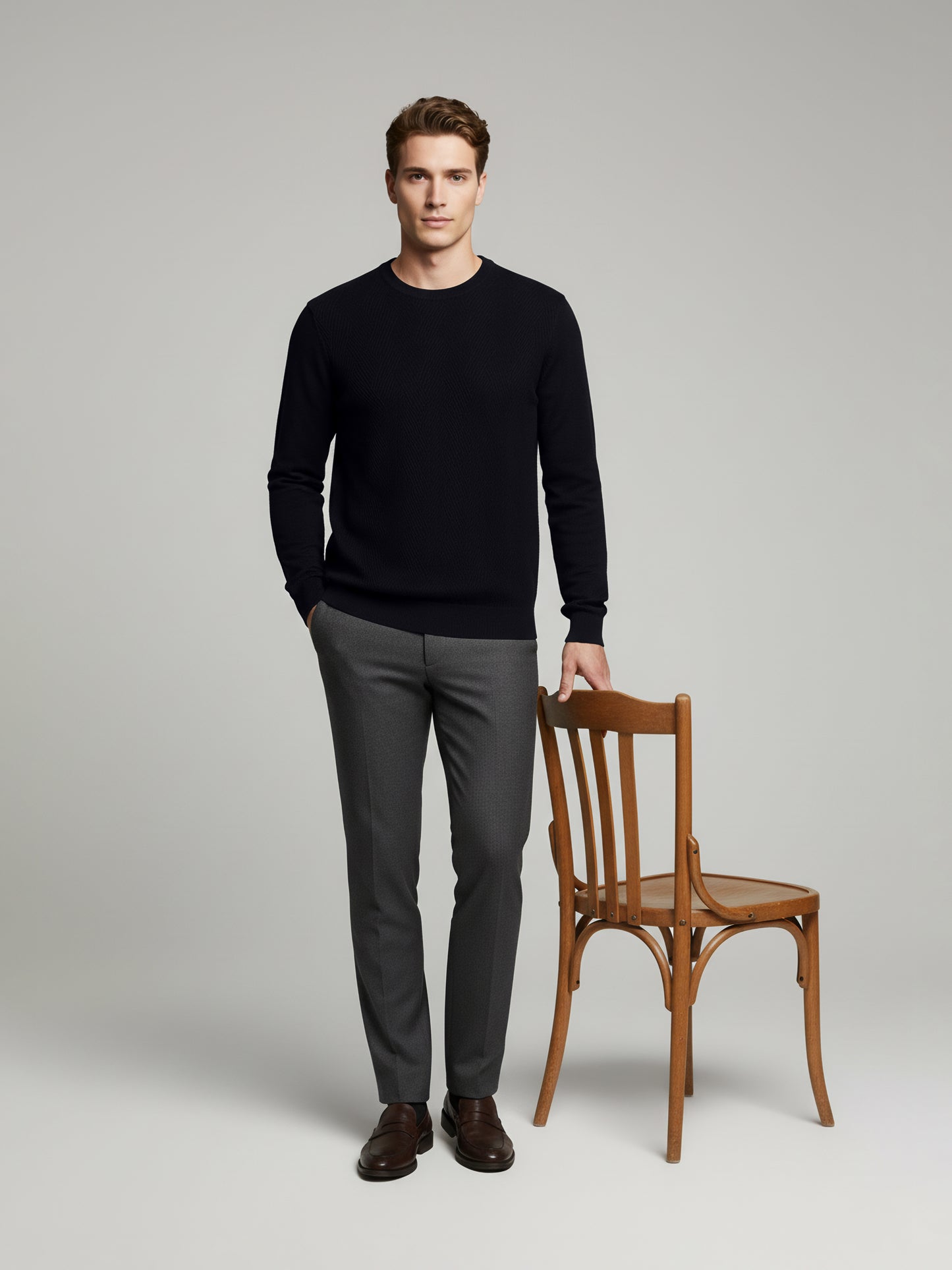 Celio* Men Black Solid Regular Fit Cotton Sweaters