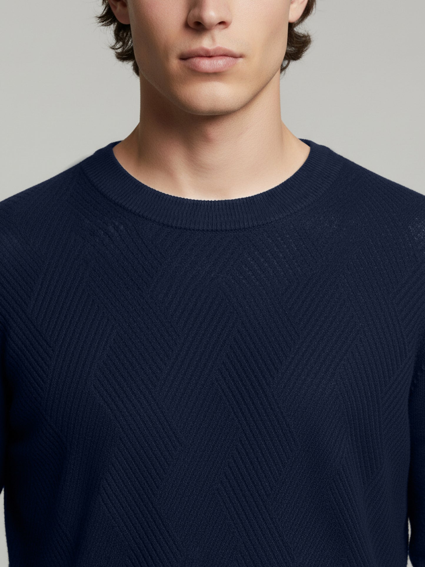 Celio* Men Blue Solid Regular Fit Cotton Sweaters