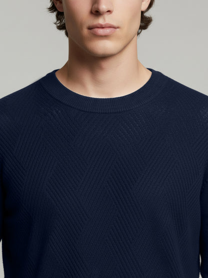 Celio* Men Blue Solid Regular Fit Cotton Sweaters