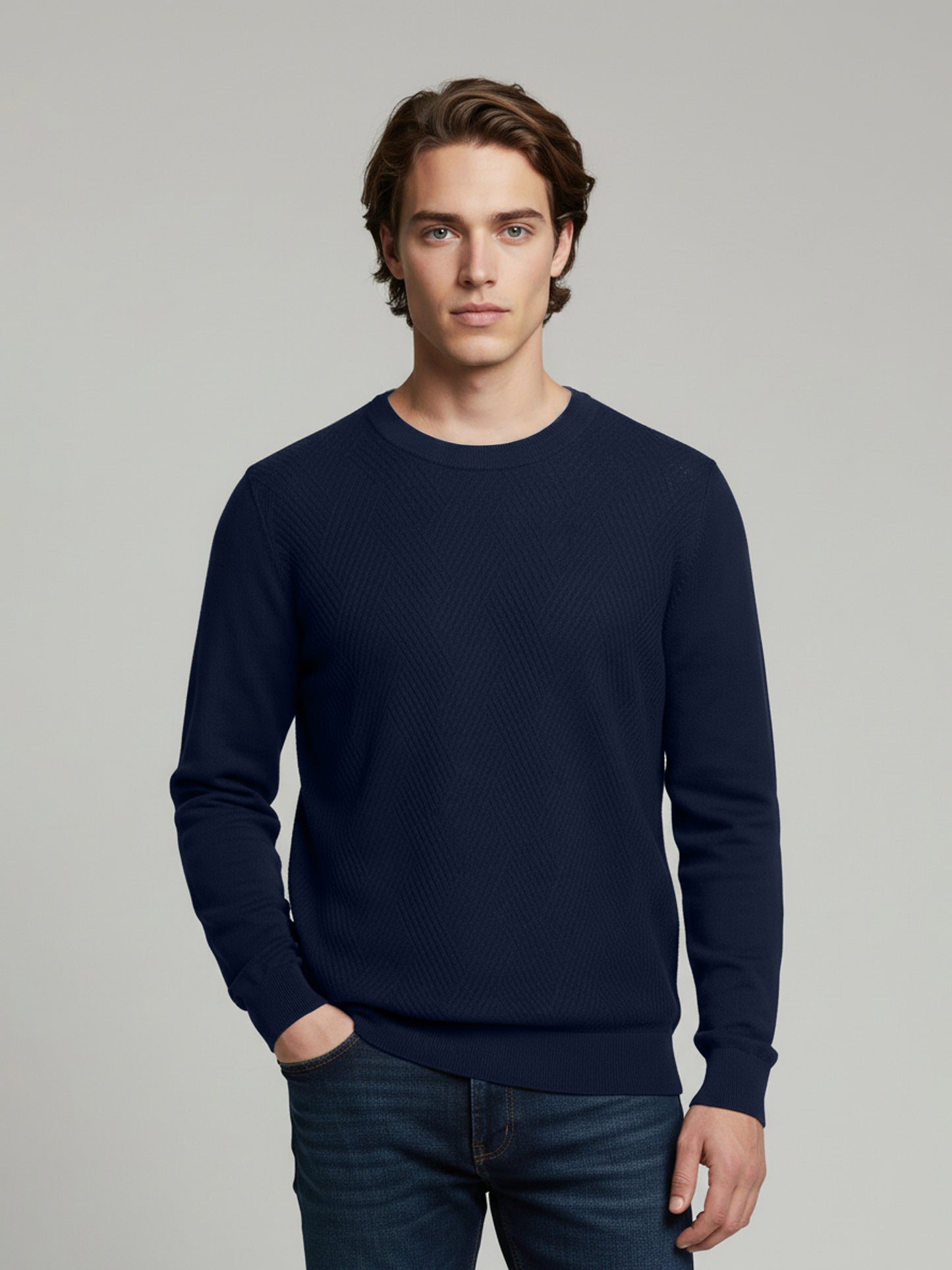 Celio* Men Blue Solid Regular Fit Cotton Sweaters