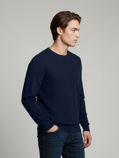 Celio* Men Blue Solid Regular Fit Cotton Sweaters