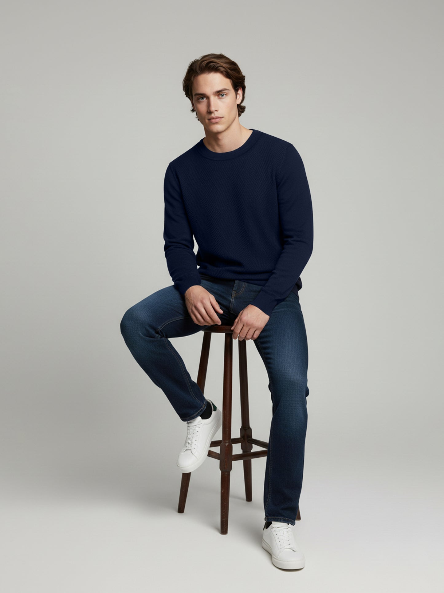 Celio* Men Blue Solid Regular Fit Cotton Sweaters
