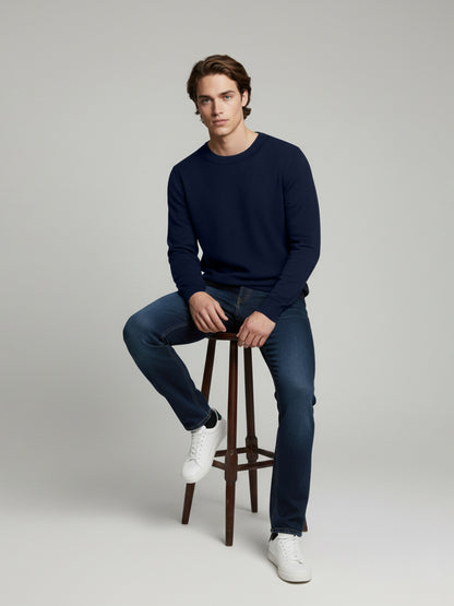 Celio* Men Blue Solid Regular Fit Cotton Sweaters