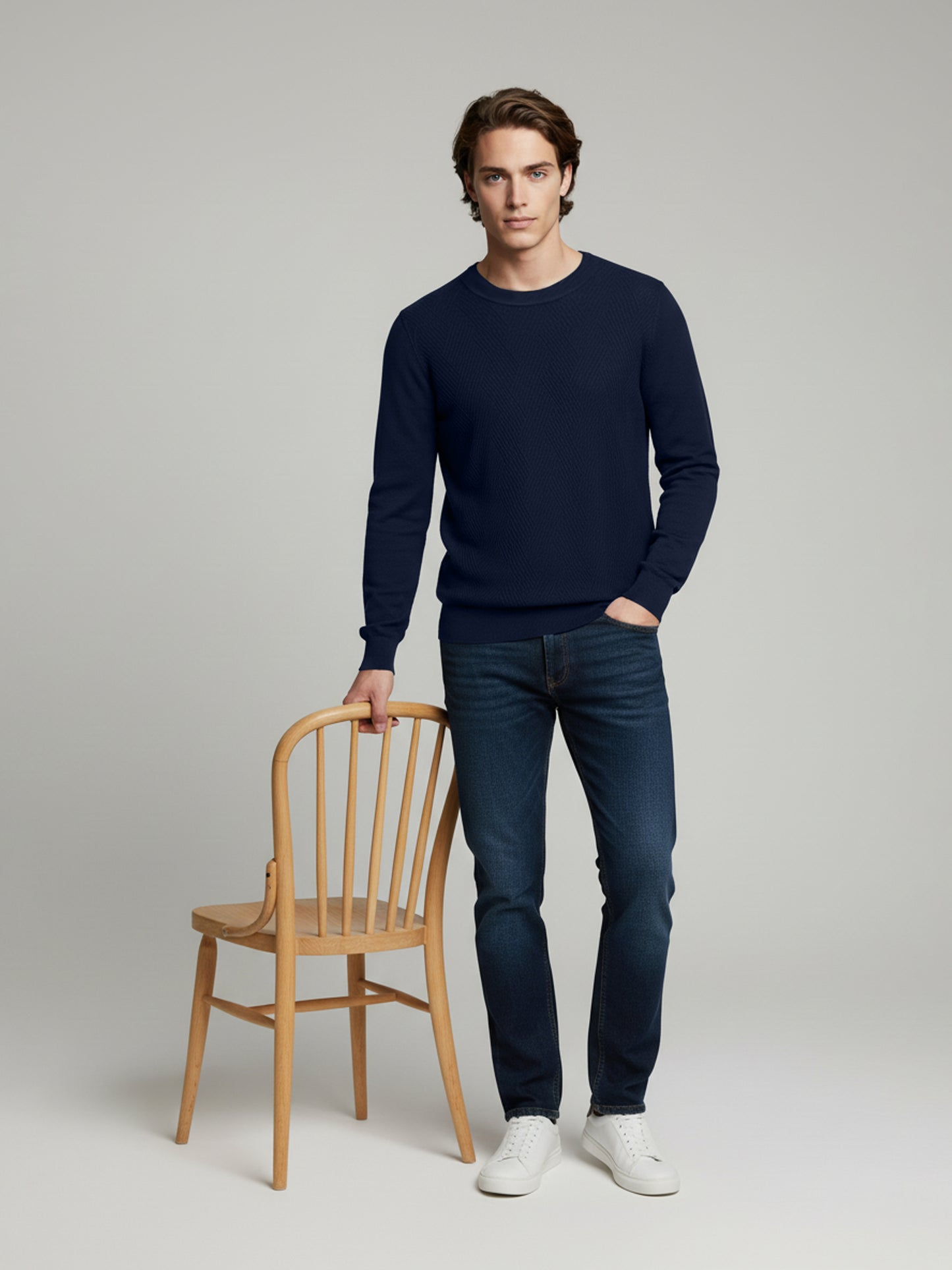 Celio* Men Blue Solid Regular Fit Cotton Sweaters