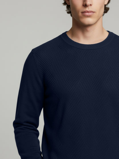 Celio* Men Blue Solid Regular Fit Cotton Sweaters
