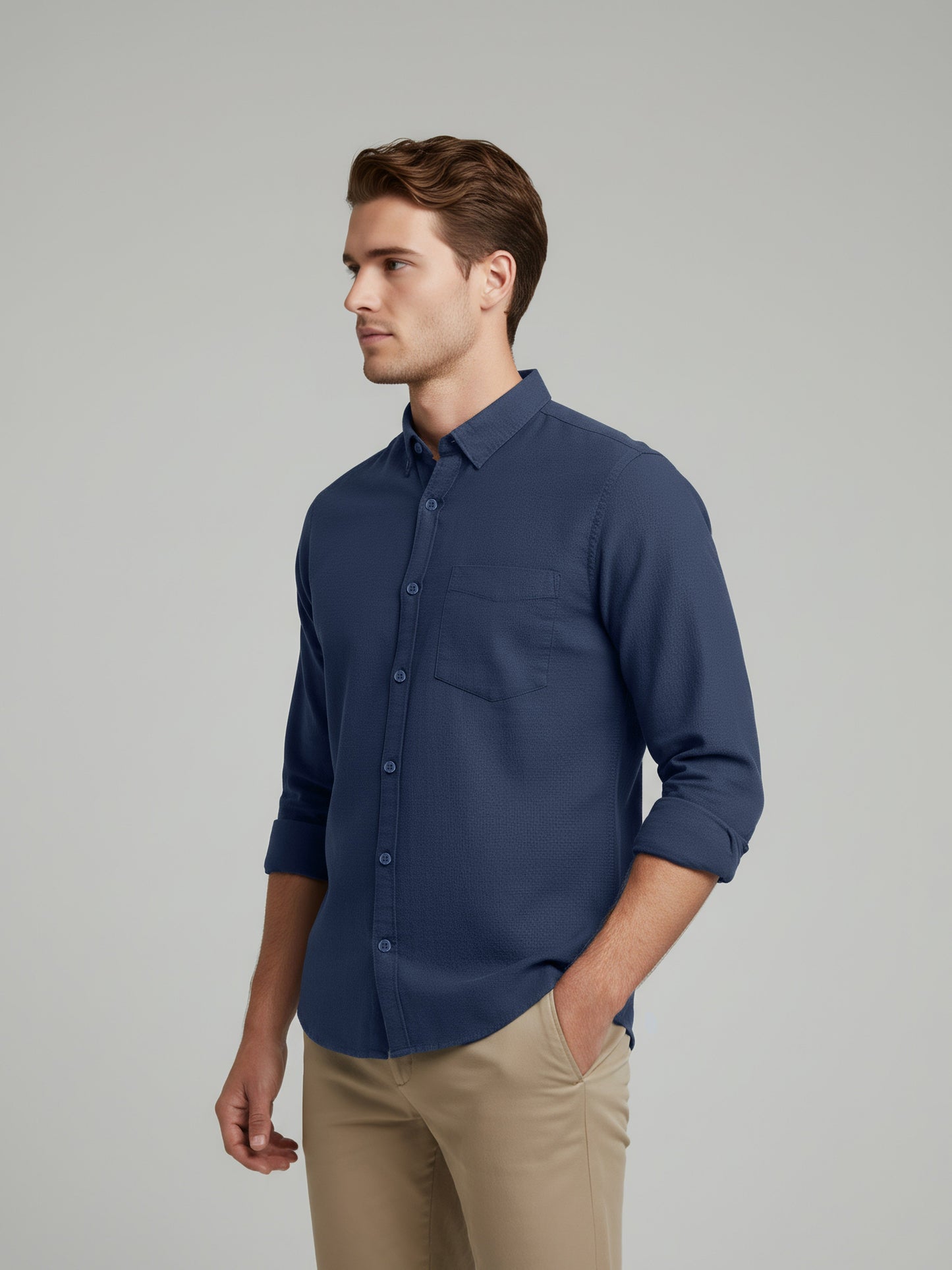 Celio* Men Blue Solid Regular Fit Linen Shirts