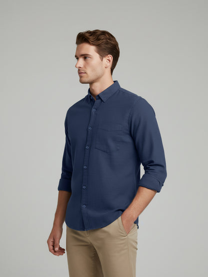 Celio* Men Blue Solid Regular Fit Linen Shirts