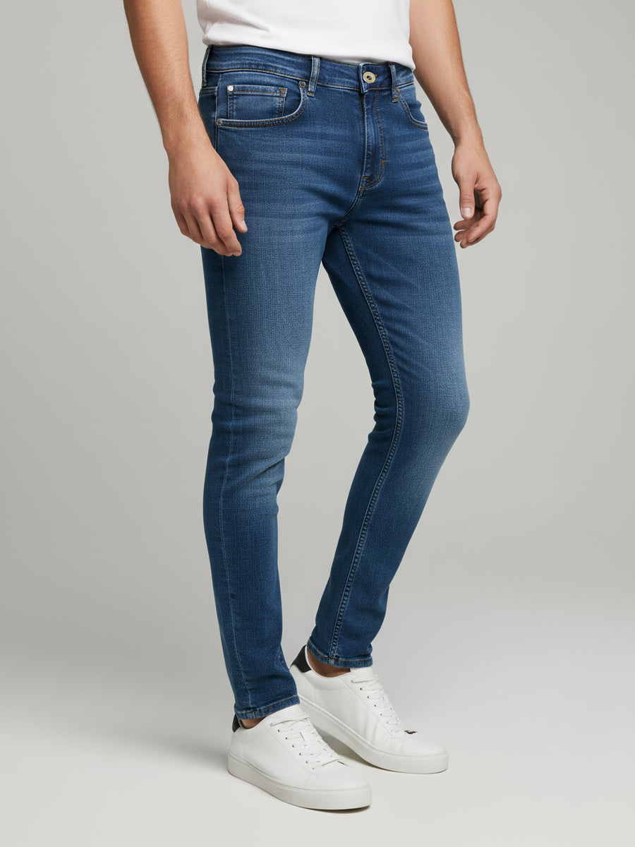 Celio* Blue Skinny Fit Solid Cotton Jeans for Men