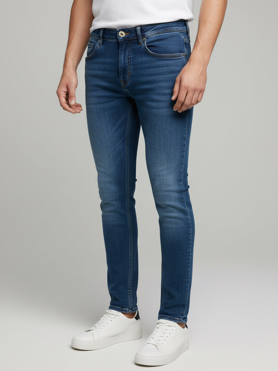 Celio* Blue Skinny Fit Solid Cotton Jeans for Men