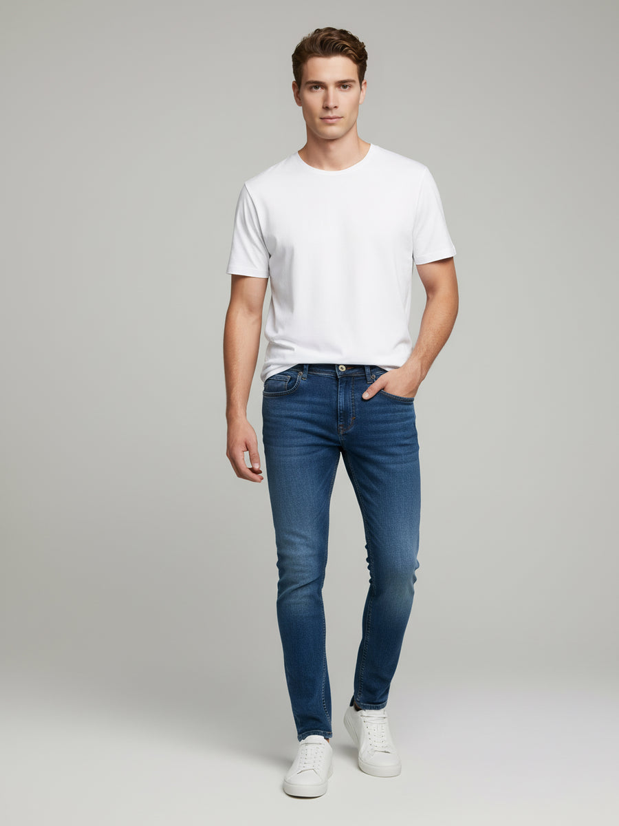 Celio* Blue Skinny Fit Solid Cotton Jeans for Men
