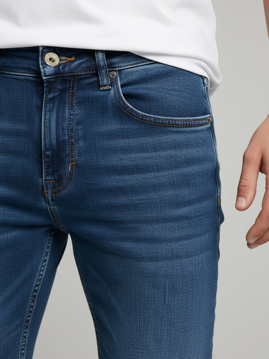 Celio* Blue Skinny Fit Solid Cotton Jeans for Men