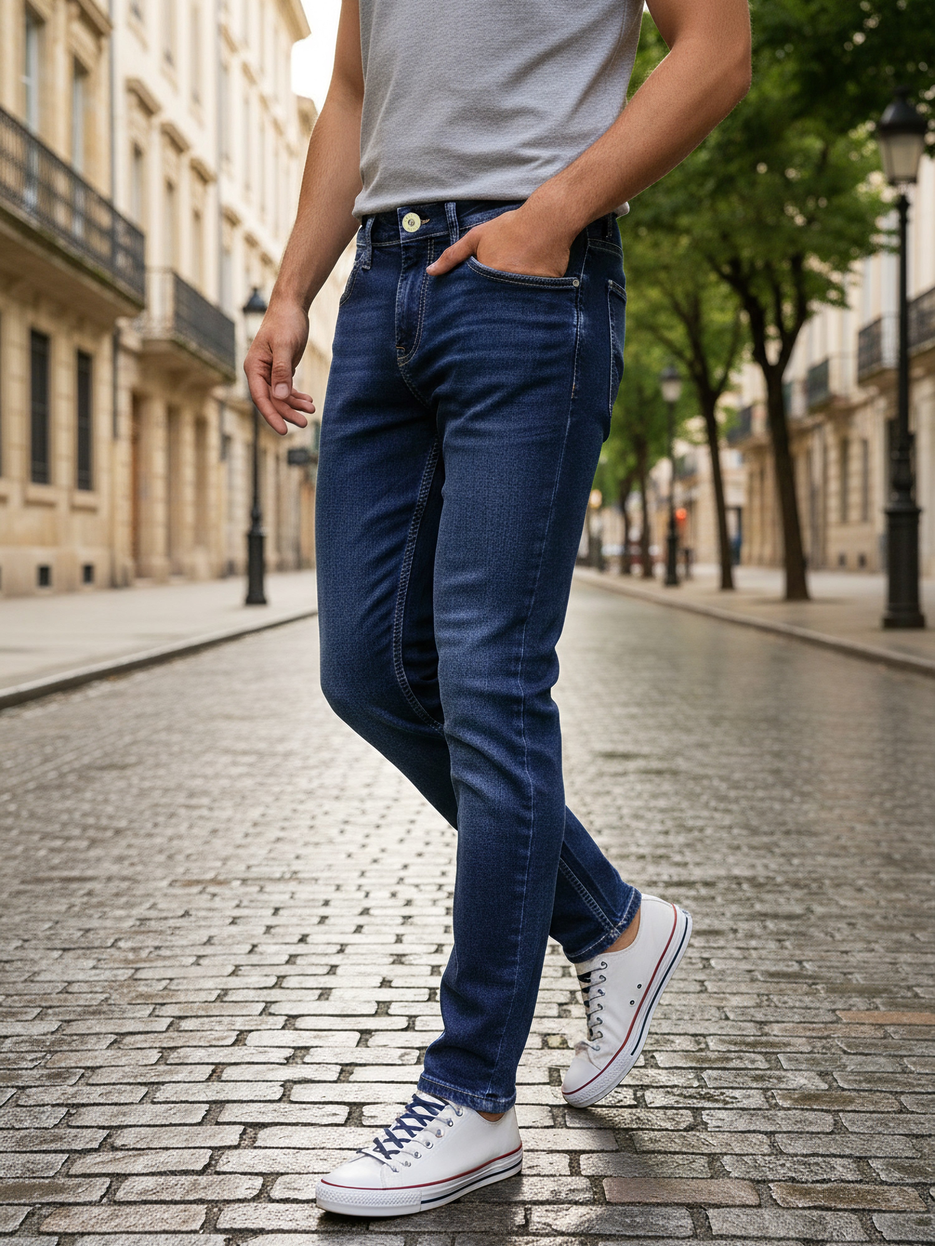 *Celio Men Blue Solid Skinny Fit Cotton Jeans